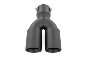 Exhaust Tip - Rough Country - Red RC Logo, 2.5-3 Inch Pipe Single Inlet, Dual Outlet - Black